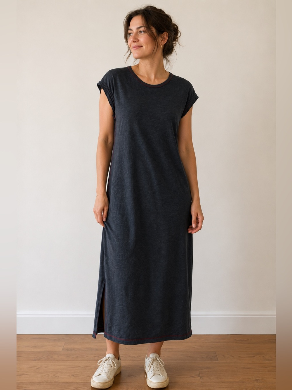 Natural Life XS Greenish Gray Cotton Maxi Dress NWT Boho Lounge Side Slit Casual